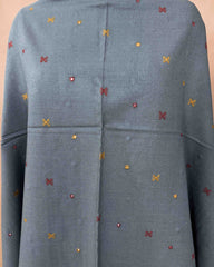 Grey Zad Butti Mirror Kutchi Woolen Shawl - SindhoiPatolaArt