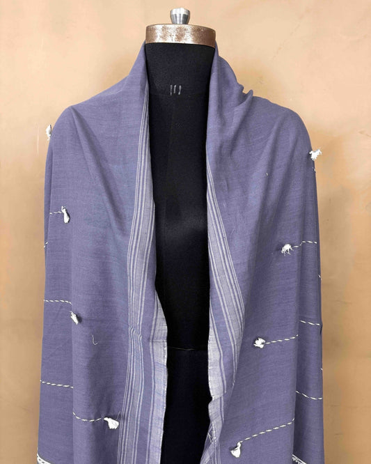 Greyish Blue Fine Cotton Dupatta - SindhoiPatolaArt