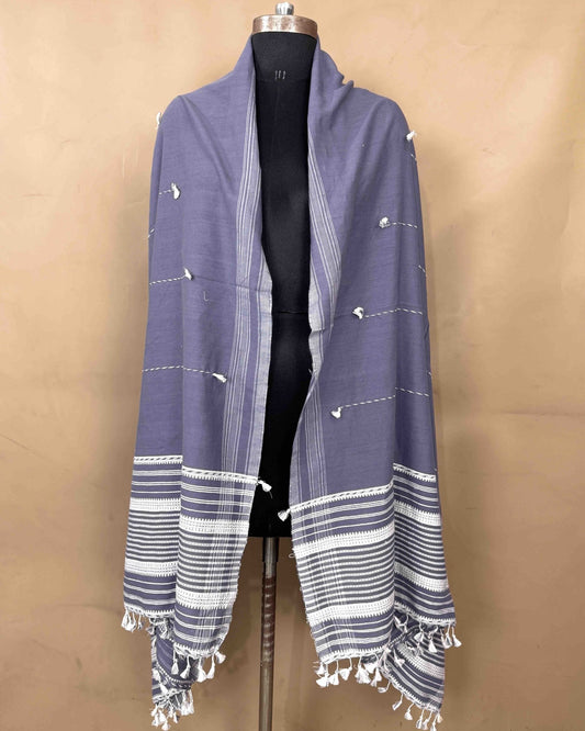 Greyish Blue Fine Cotton Dupatta - SindhoiPatolaArt
