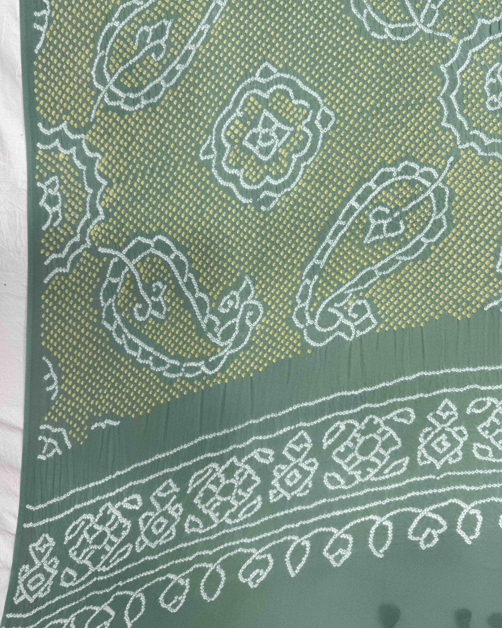 Greyish Green Georgette Bandhani Dupatta - SindhoiPatolaArt