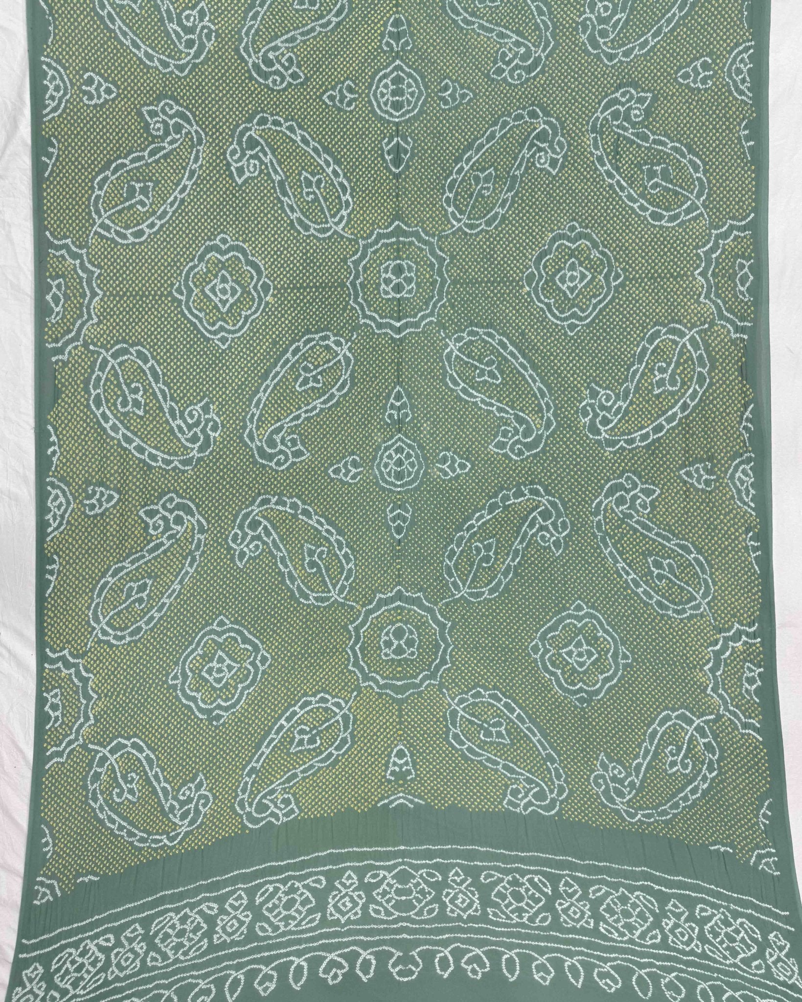 Greyish Green Georgette Bandhani Dupatta - SindhoiPatolaArt