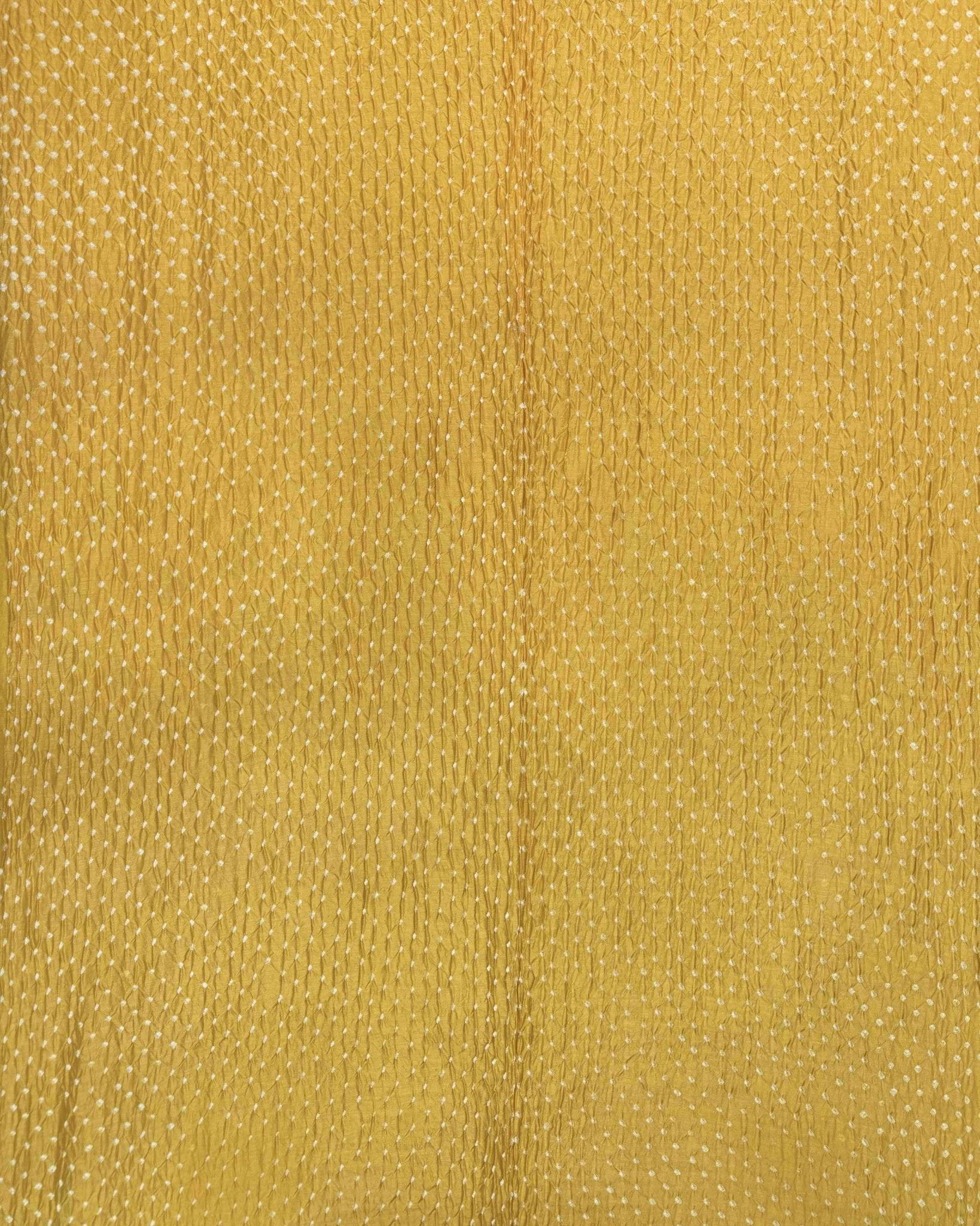 Light Golden Yellow & Peach Shaded Munga Silk Bandhani Saree - SindhoiPatolaArt