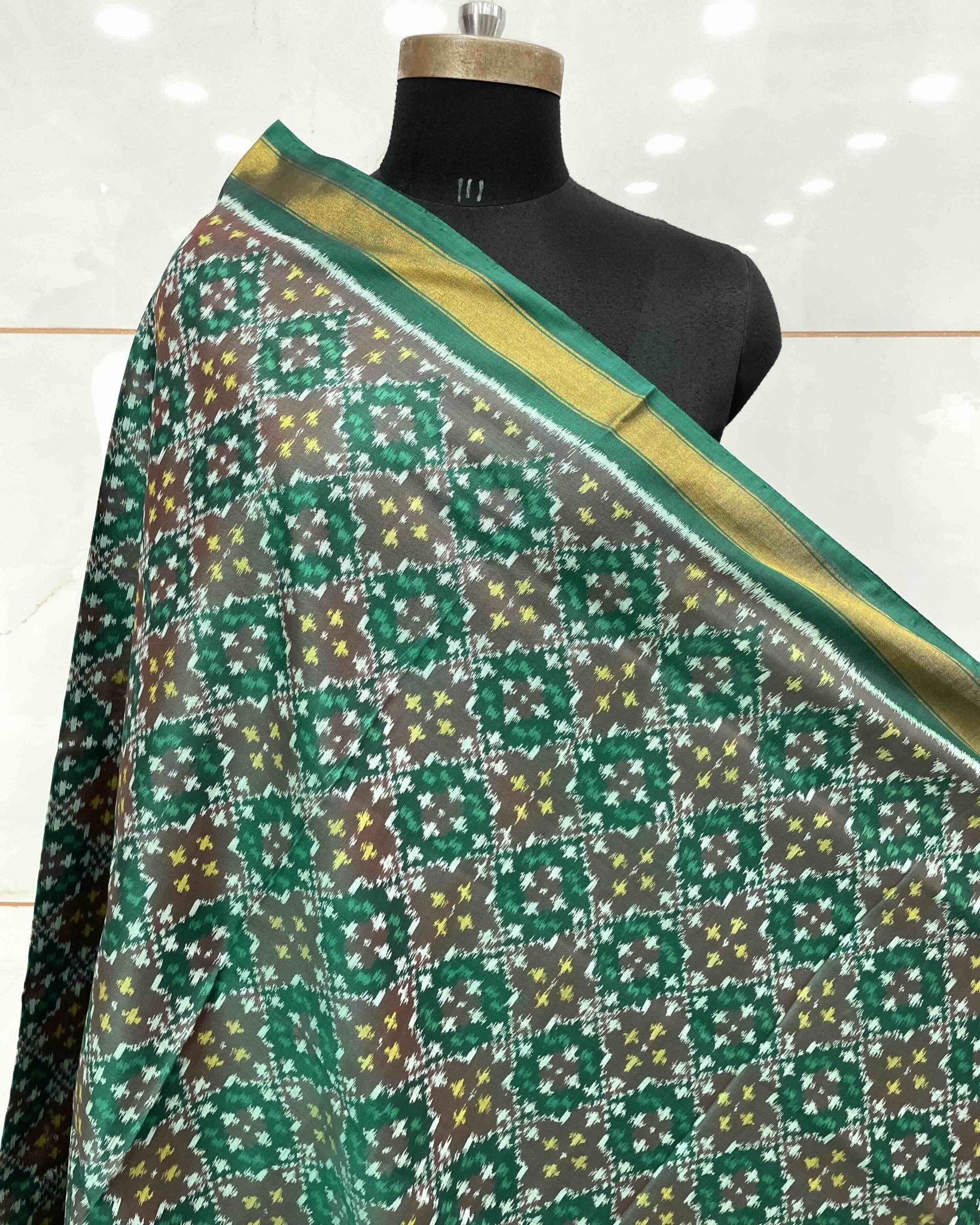 Light Green Buttonful Design Patola Dupatta - SindhoiPatolaArt