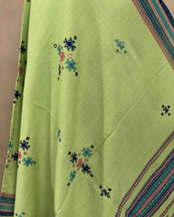 Light Green Chomukh Mirror Kutchi Woolen Shawl - SindhoiPatolaArt