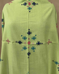 Light Green Chomukh Mirror Kutchi Woolen Shawl - SindhoiPatolaArt