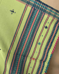 Light Green Chomukh Mirror Kutchi Woolen Shawl - SindhoiPatolaArt