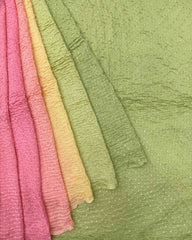 Light Green & Light Pink Shaded Munga Silk Bandhani Saree - SindhoiPatolaArt