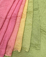 Light Green & Light Pink Shaded Munga Silk Bandhani Saree - SindhoiPatolaArt