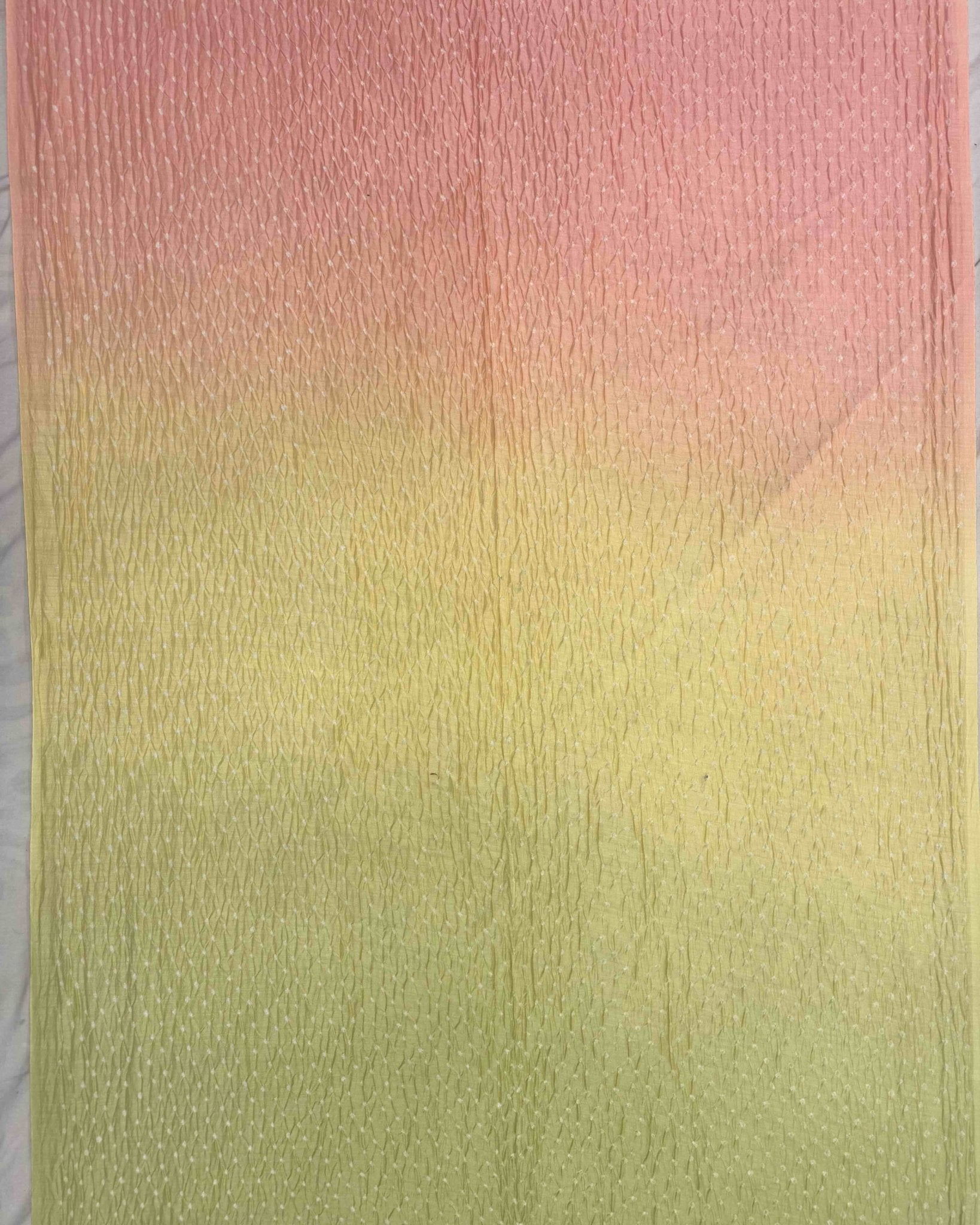 Light Green & Light Pink Shaded Munga Silk Bandhani Saree - SindhoiPatolaArt