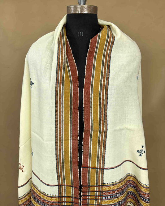 Light Lemon Yellow Chomukh Mirror Kutchi Woolen Shawl - SindhoiPatolaArt