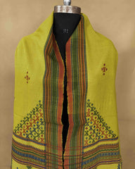 Light Mehendi Green Butta Mirror & Corner Mirror Kutchi Woolen Shawl - SindhoiPatolaArt