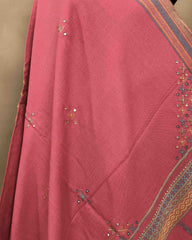 Light Pink Butta Mirror & Corner Mirror Kutchi Woolen Shawl - SindhoiPatolaArt