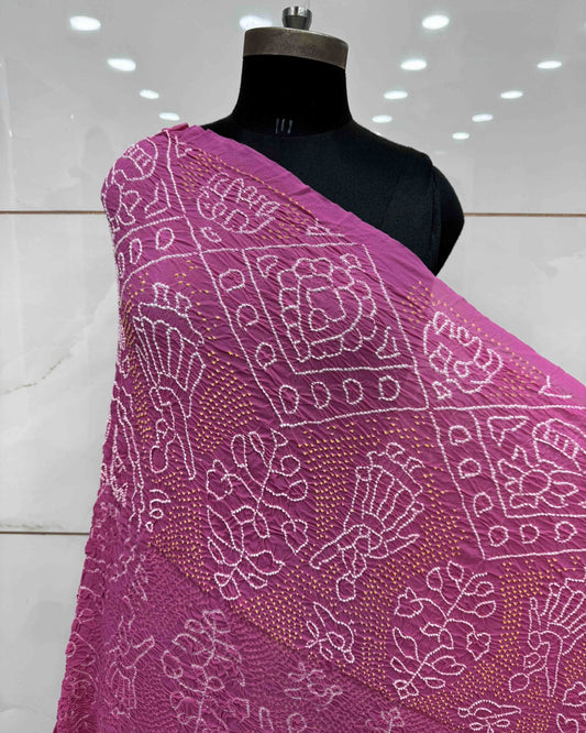 Light Pink Georgette Bandhani Dupatta - SindhoiPatolaArt