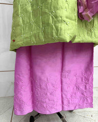 Light Pink & Light Green Shaded Chanderi Silk Bandhani Dress Material - SindhoiPatolaArt
