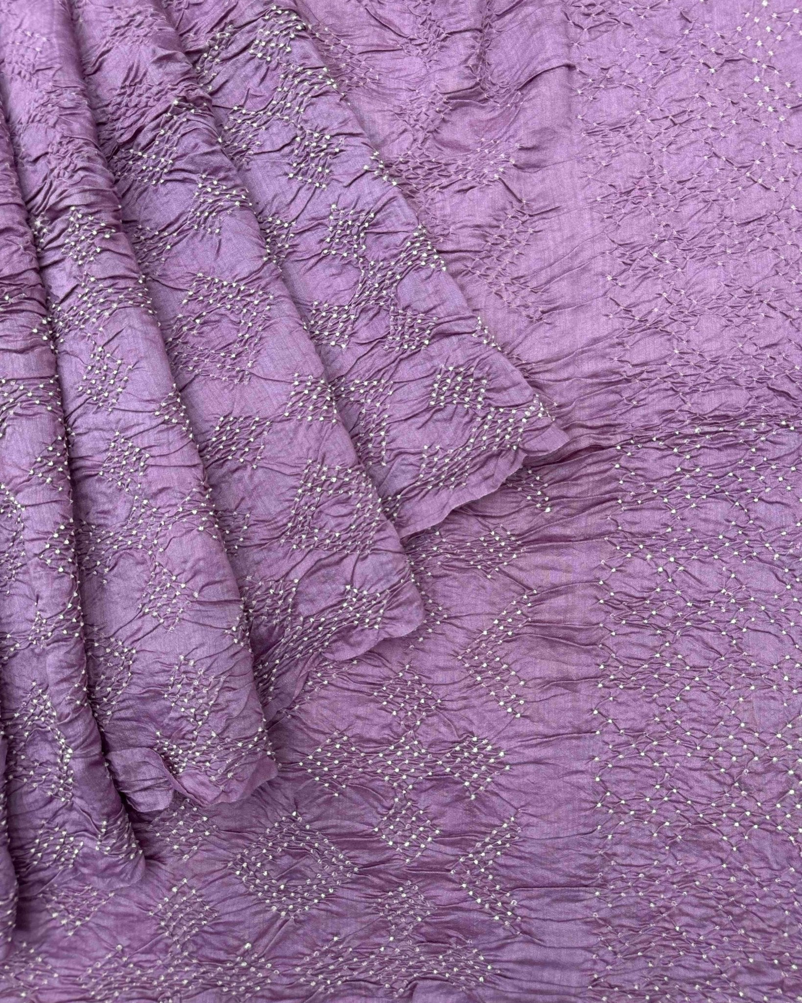 Light Purple Tussar Silk Bandhani Saree - SindhoiPatolaArt