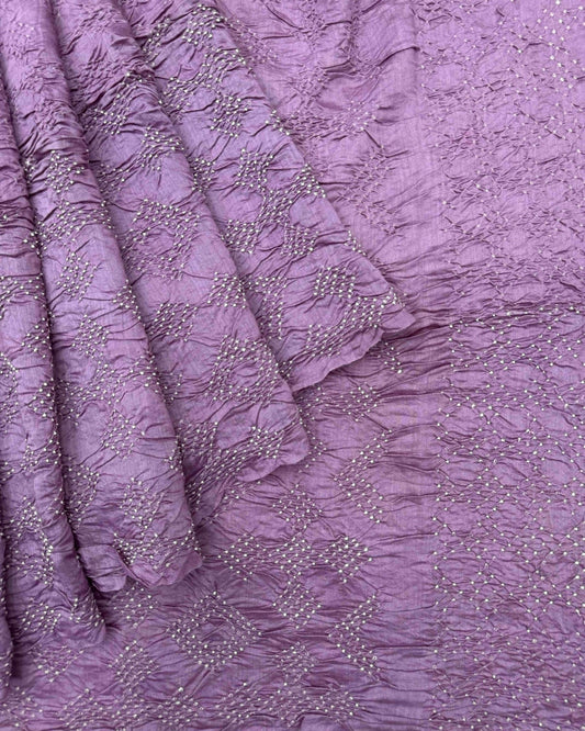 Light Purple Tussar Silk Bandhani Saree - SindhoiPatolaArt