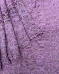 Light Purple Tussar Silk Bandhani Saree - SindhoiPatolaArt