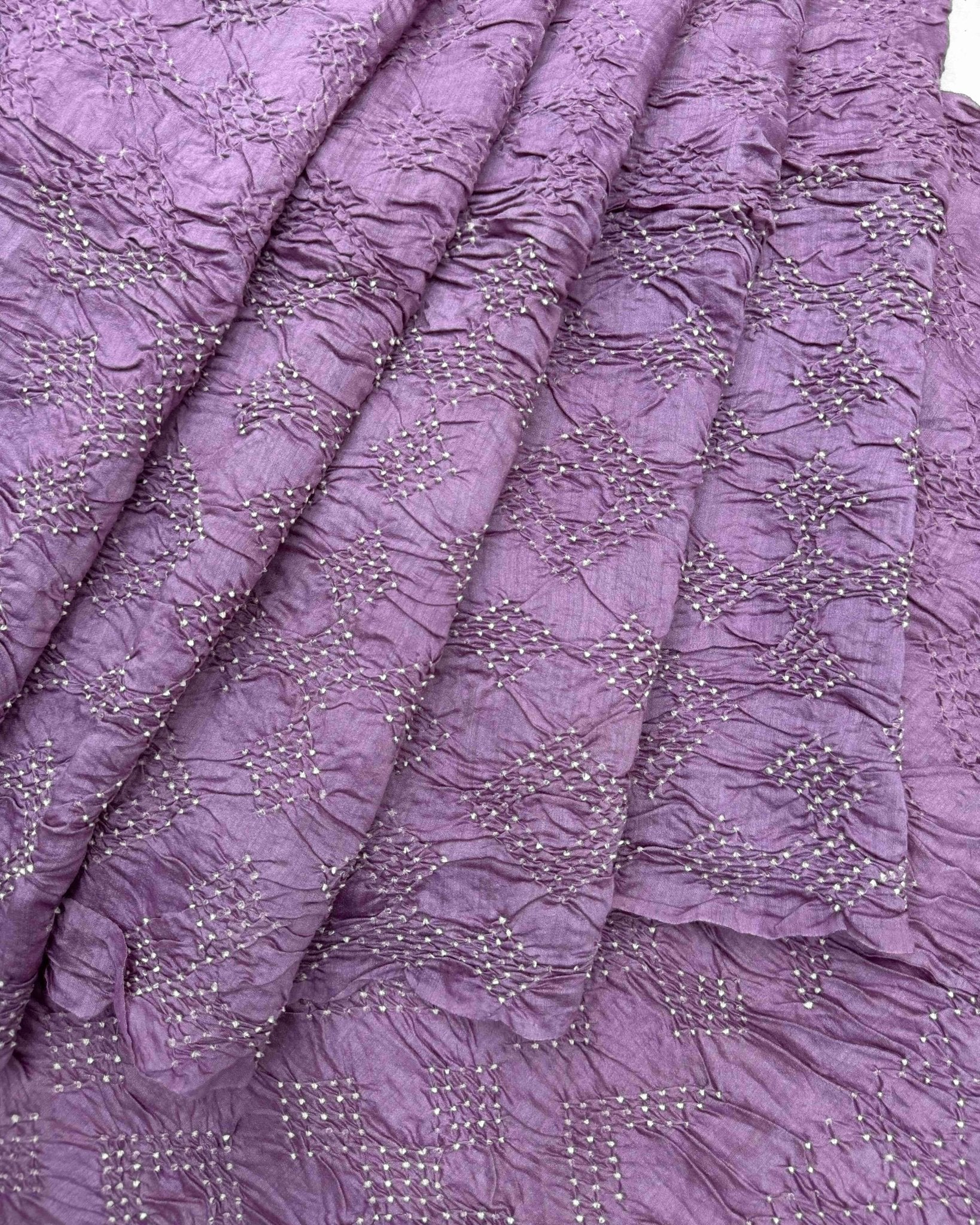 Light Purple Tussar Silk Bandhani Saree - SindhoiPatolaArt