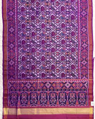 Magenta Purple & Purplish White Narikunj Semi Double Ikat Patola Saree - SindhoiPatolaArt