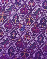 Magenta Purple & Purplish White Narikunj Semi Double Ikat Patola Saree - SindhoiPatolaArt