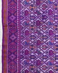 Magenta Purple & Purplish White Narikunj Semi Double Ikat Patola Saree - SindhoiPatolaArt