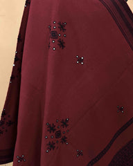 Maroon & Black Chomukh Mirror Kutchi Woolen Shawl - SindhoiPatolaArt