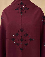 Maroon & Black Chomukh Mirror Kutchi Woolen Shawl - SindhoiPatolaArt