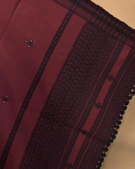 Maroon & Black Chomukh Mirror Kutchi Woolen Shawl - SindhoiPatolaArt