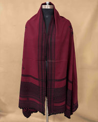 Maroon & Black Chomukh Mirror Kutchi Woolen Shawl - SindhoiPatolaArt
