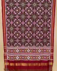 Maroon brown colour double ikat dupatta with navratna design - SindhoiPatolaArt