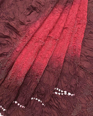 Maroon & Crimson Red Chiniya Bandhani Saree - SindhoiPatolaArt