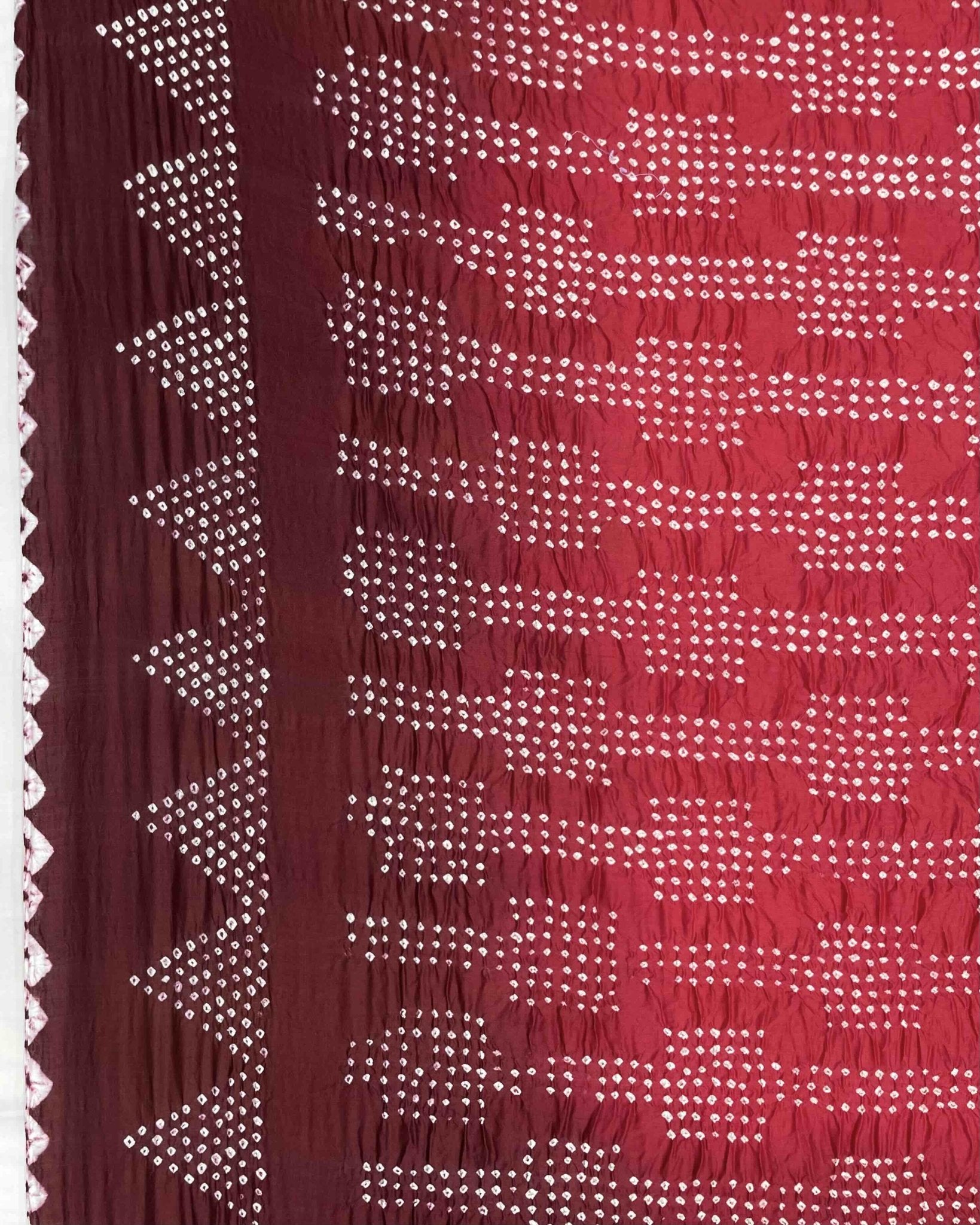 Maroon & Crimson Red Chiniya Bandhani Saree - SindhoiPatolaArt