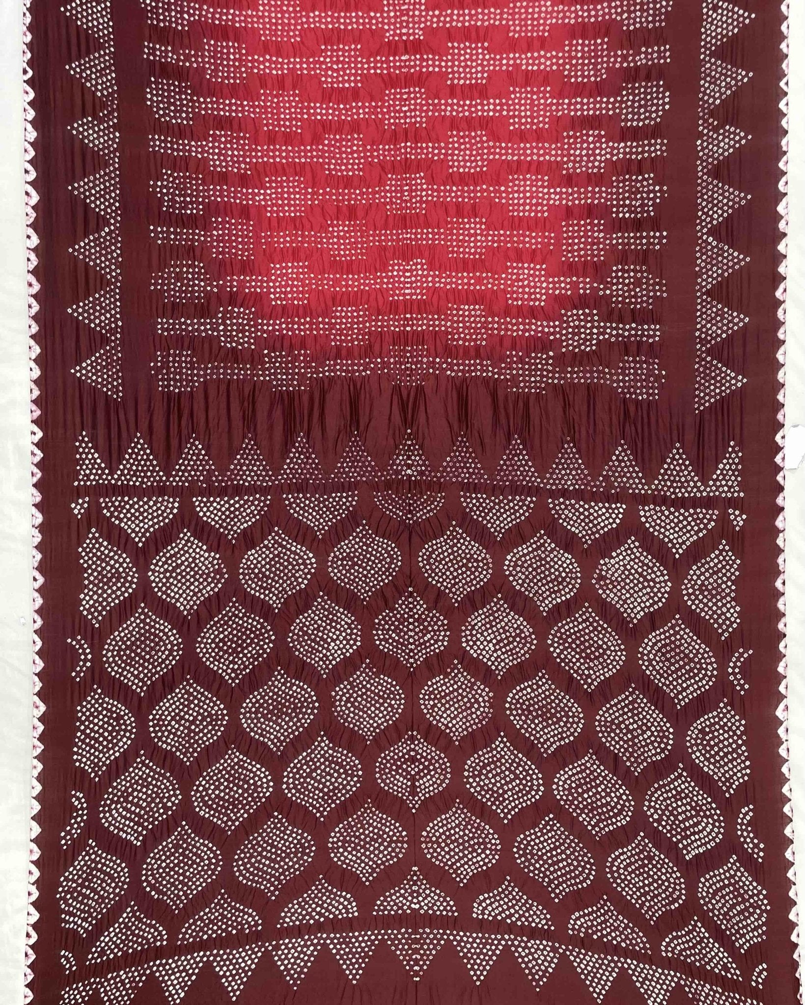 Maroon & Crimson Red Chiniya Bandhani Saree - SindhoiPatolaArt