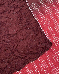 Maroon & Crimson Red Chiniya Bandhani Saree - SindhoiPatolaArt