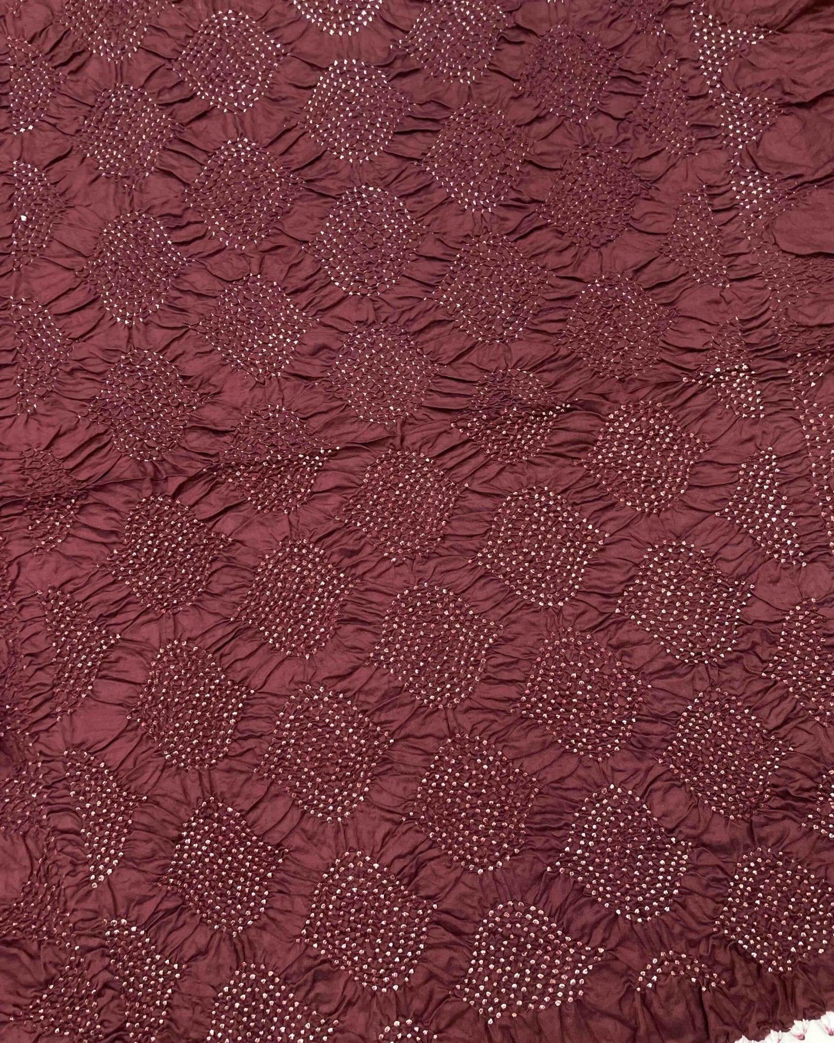 Maroon & Crimson Red Chiniya Bandhani Saree - SindhoiPatolaArt