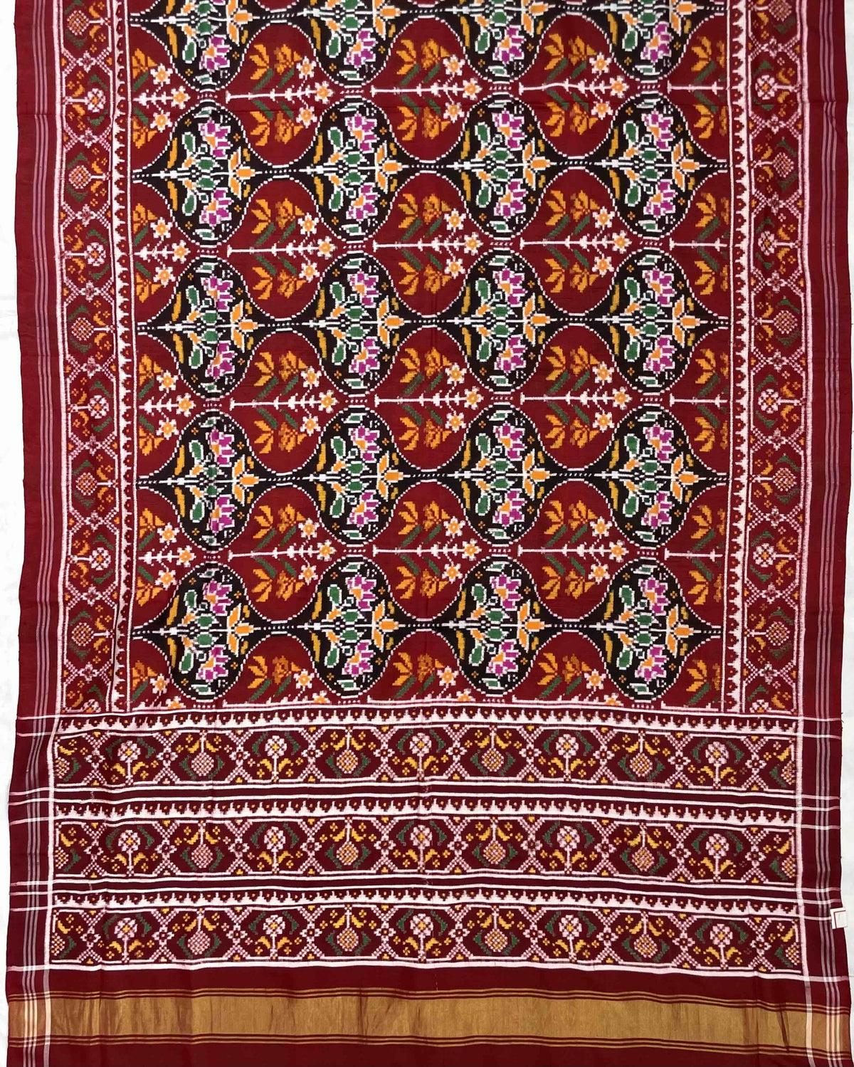 Maroon Flower Fancy Double Ikat Patola Saree - SindhoiPatolaArt