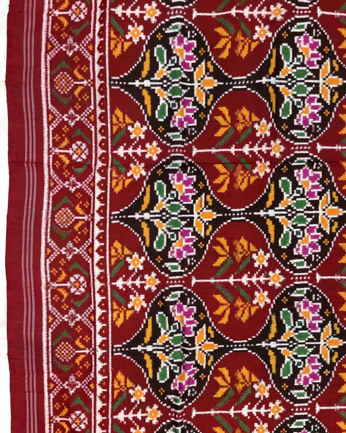 Maroon Flower Fancy Double Ikat Patola Saree - SindhoiPatolaArt
