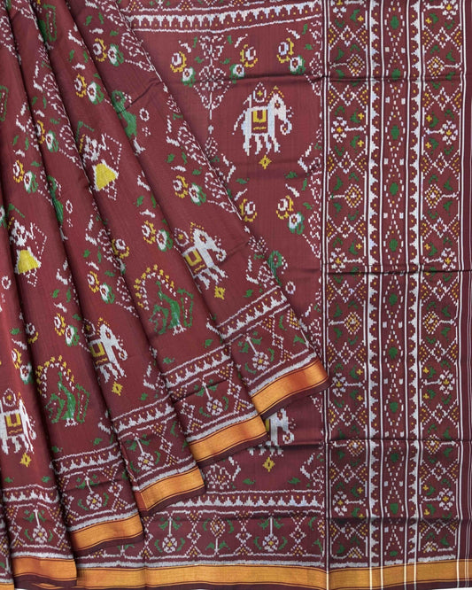 Maroon Flower Narikunj Patola Saree - SindhoiPatolaArt