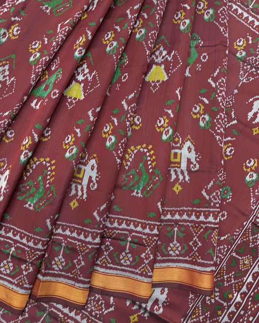 Maroon Flower Narikunj Patola Saree - SindhoiPatolaArt