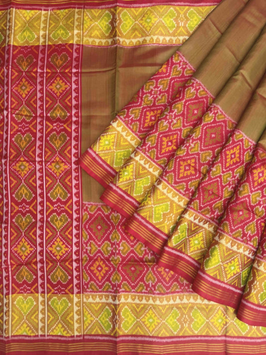 Maroon & Green Skirt border Rajkot Patola Saree - SindhoiPatolaArt