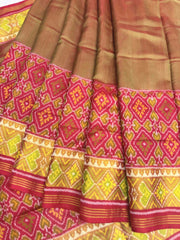 Maroon & Green Skirt border Rajkot Patola Saree - SindhoiPatolaArt