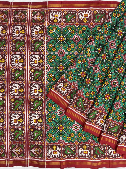 Maroon Green traditional Navratan Patan Patola - SindhoiPatolaArt