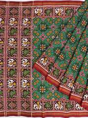 Maroon Green traditional Navratan Patan Patola - SindhoiPatolaArt