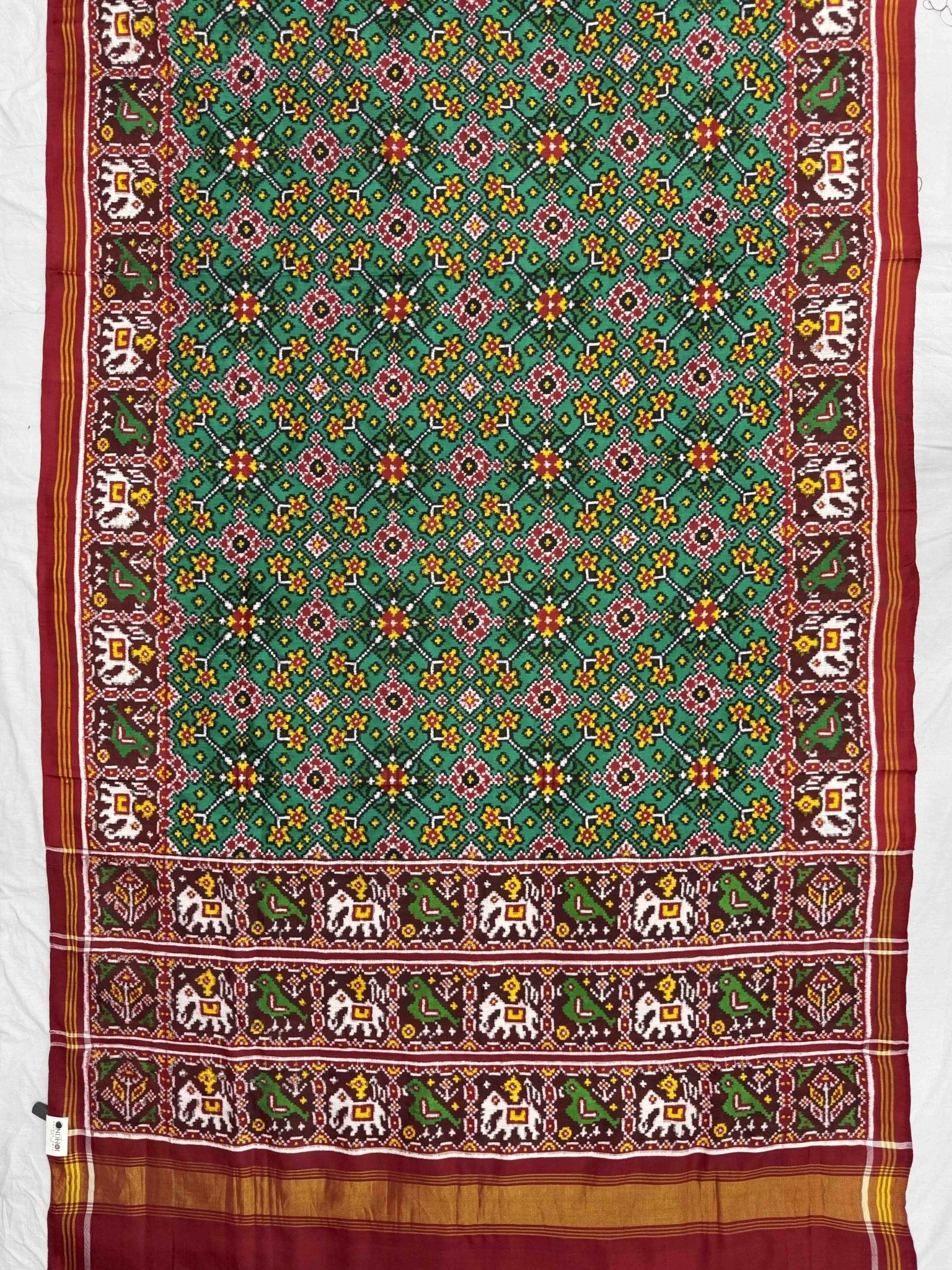 Maroon Green traditional Navratan Patan Patola - SindhoiPatolaArt