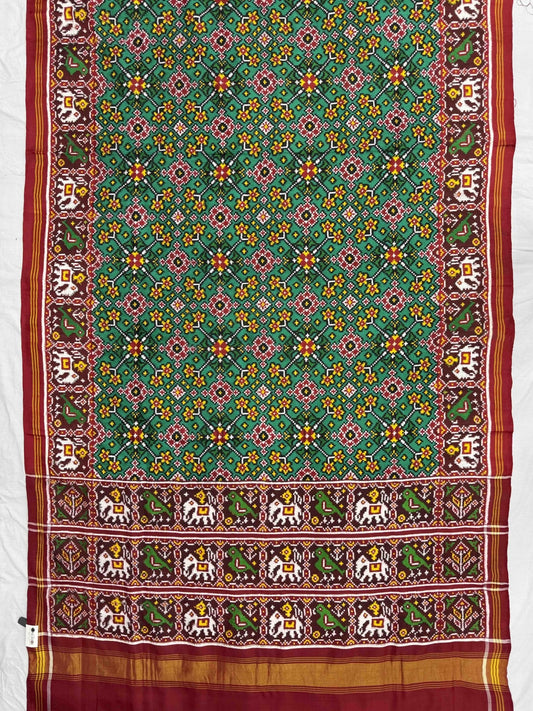 Maroon Green traditional Navratan Patan Patola - SindhoiPatolaArt