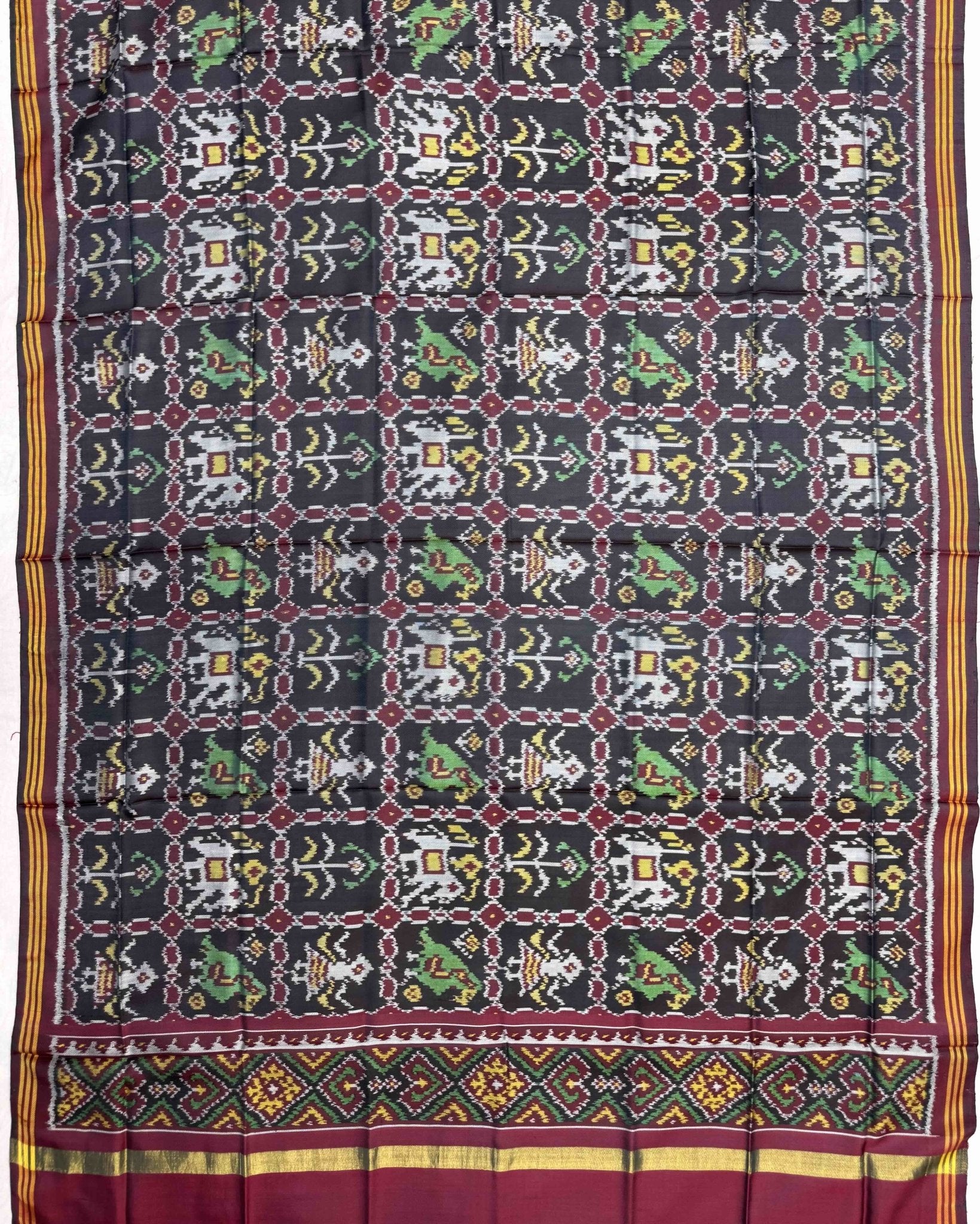 Maroon & Grey Narikunj Semi Double Ikat Patola Dupatta - SindhoiPatolaArt