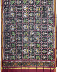 Maroon & Grey Narikunj Semi Double Ikat Patola Dupatta - SindhoiPatolaArt
