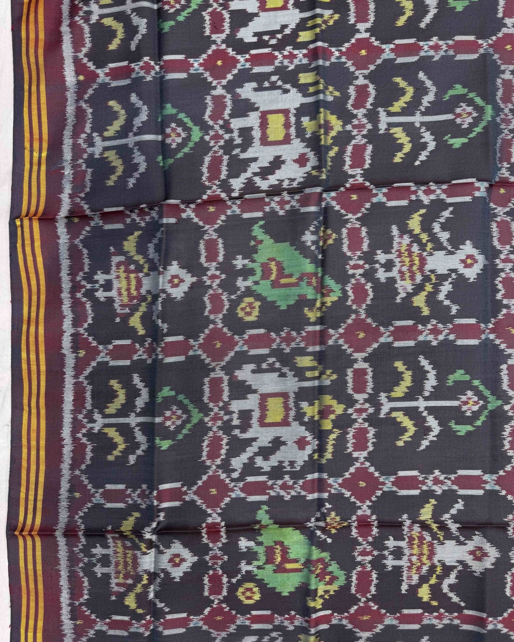 Maroon & Grey Narikunj Semi Double Ikat Patola Dupatta - SindhoiPatolaArt