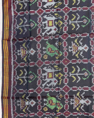Maroon & Grey Narikunj Semi Double Ikat Patola Dupatta - SindhoiPatolaArt