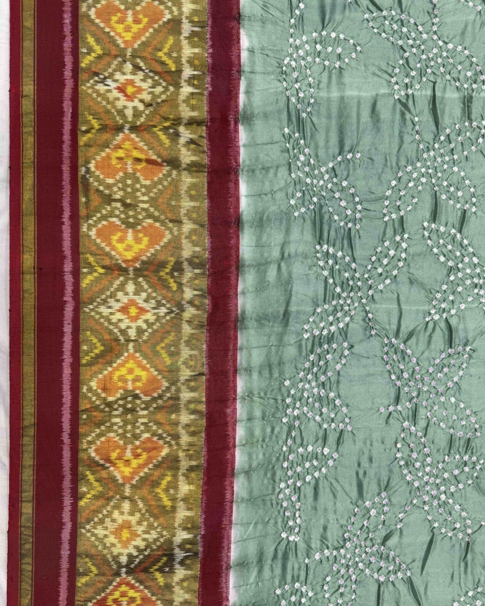 Maroon & Greyish Green Bandhani Patola Dupatta - SindhoiPatolaArt